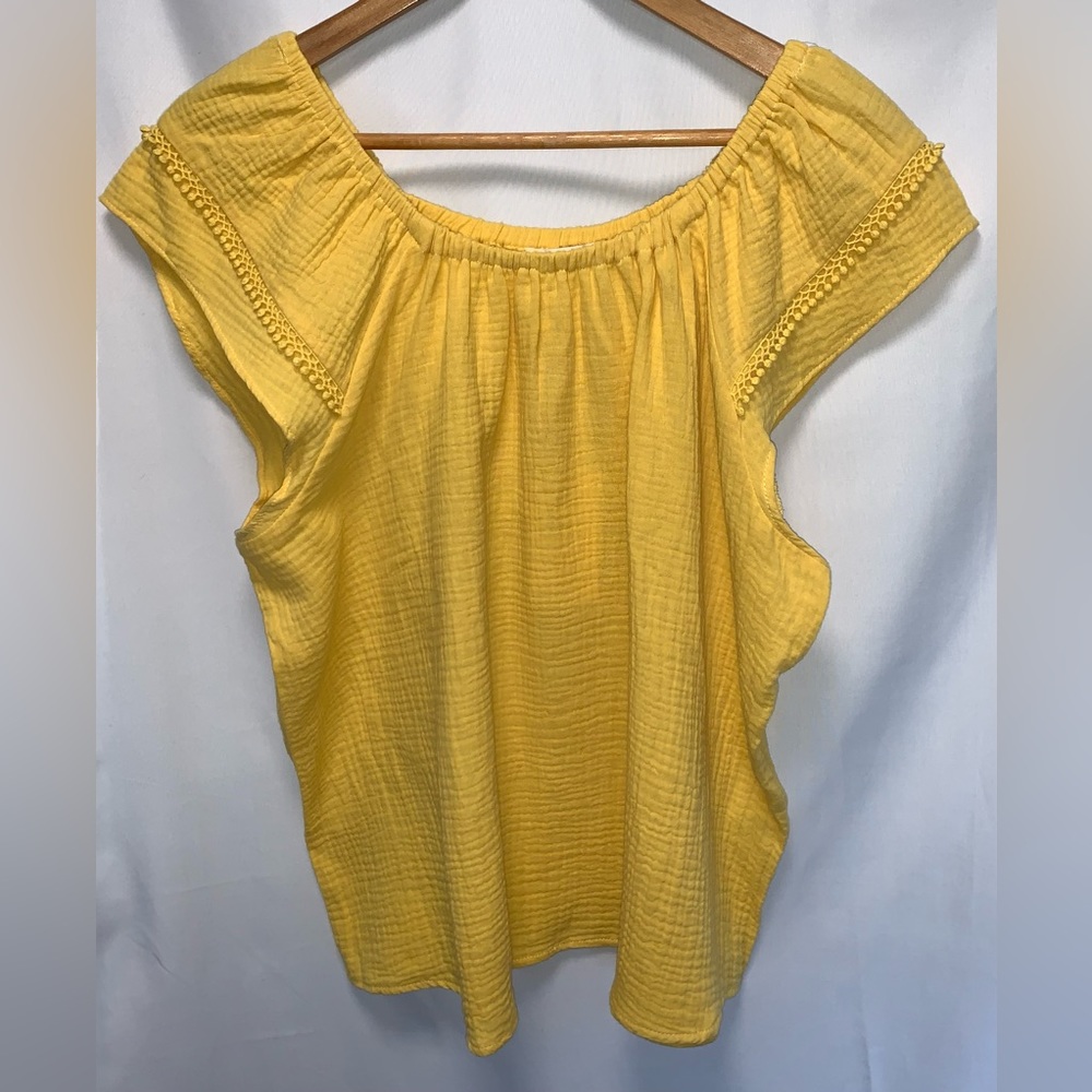 NWT Grand & Greene Peasant Top Blouse Shirt Boho Eyelet Mustard Yellow Large